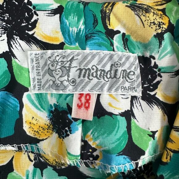 Vintage 80s Amandine Paris Floral Button Front Viscose Midi Dress (38) S XS - Picture 11 of 15
